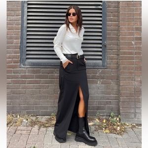Zara double waisted maxi skirt with front slit black